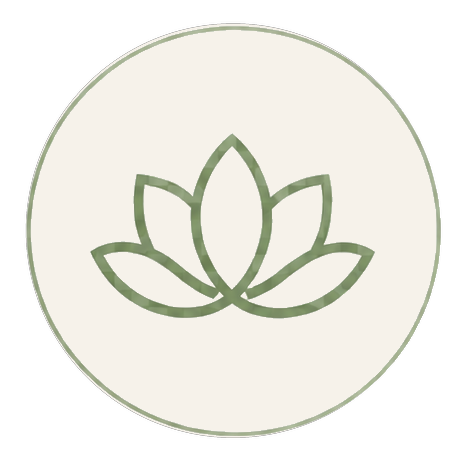 Minimalist green lotus flower logo on a circular background