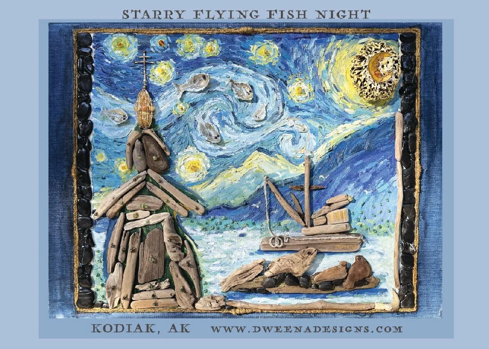 Starry Flying Fish Night - Oil Painting Print