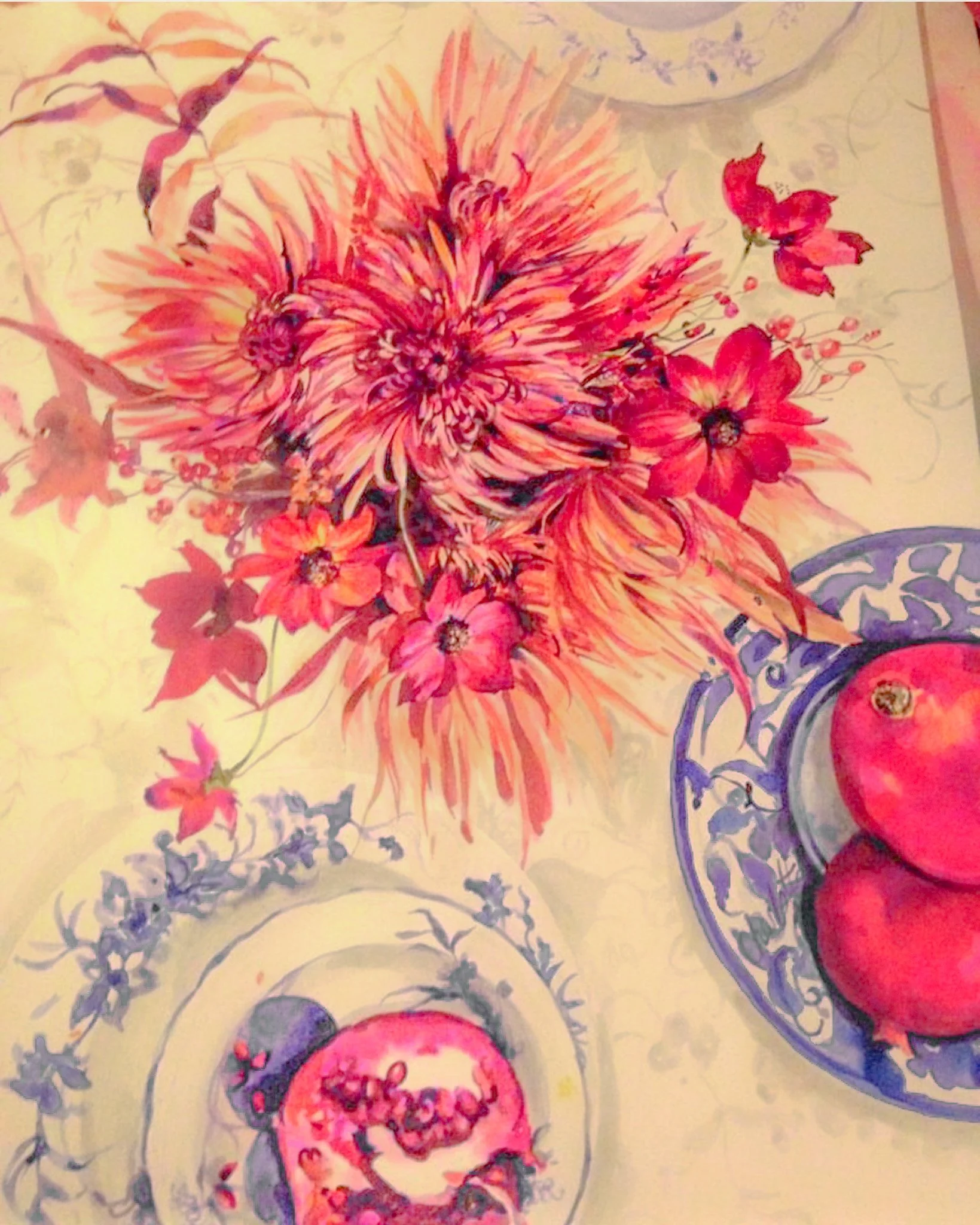 Pomegranate Tableaux on Blue & White, 2022