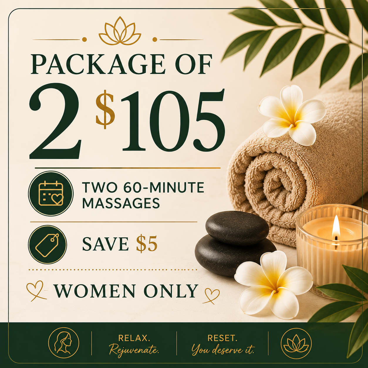 Women's Massage Package – 4 Sessions for $200