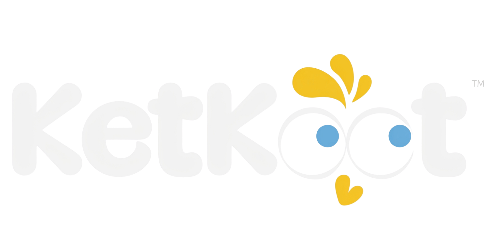 Kerkonet logo featuring stylized lowercase letters in white with a yellow and blue eye design integrated into the letters, and yellow heart and splash shapes.
