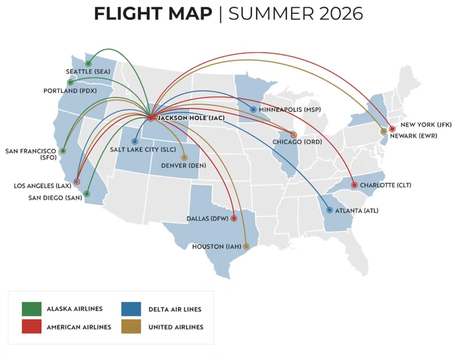 Summer Flight Map at Jackson Hole