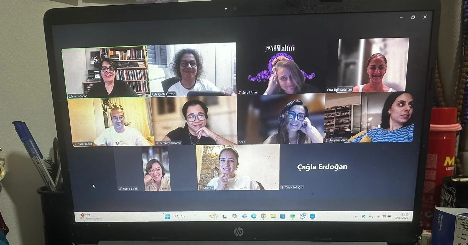 A computer screen showing a virtual meeting with eleven participants in a grid layout, each with different backgrounds and expressions.