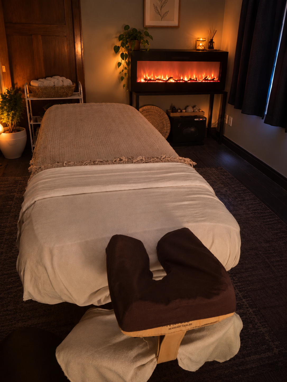 massage table in calming setting
