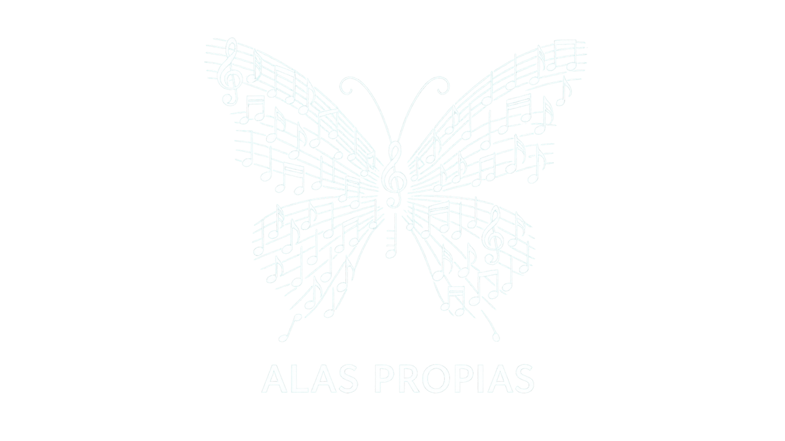 Mariposa formada por notas musicales blancas sobre fondo negro, con texto que dice "ALAS PROPIAS".