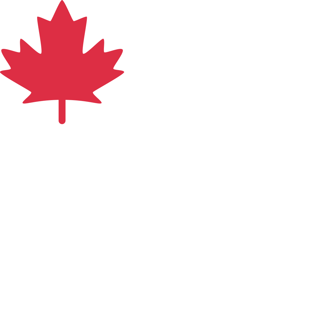 A black and white outline of two hands shaking, with a red maple leaf attached to the top left corner of the image.