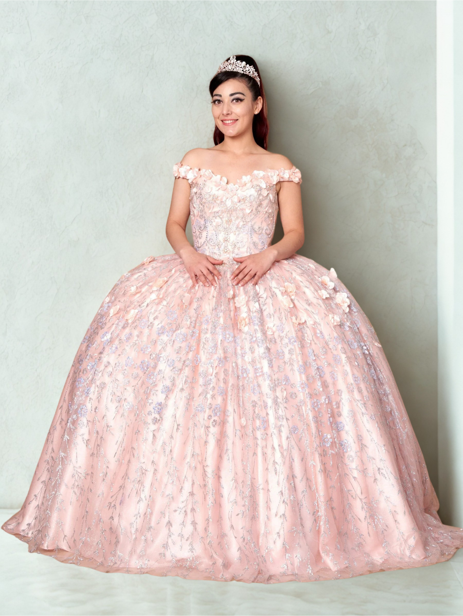 Blush pink quinceañera ball gown available at The Occasion House in West Hempstead NY