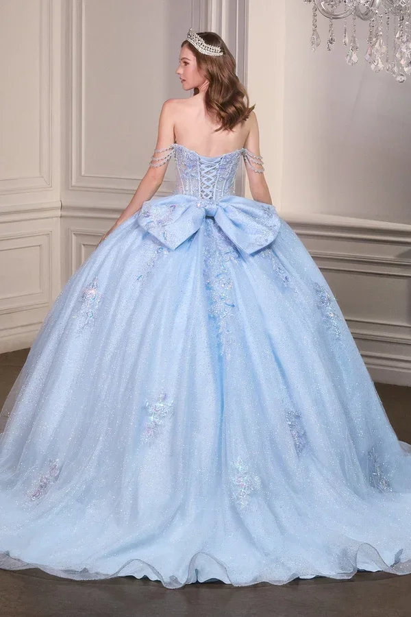 Light Blue quinceañera ball gown available at The Occasion House in West Hempstead NY