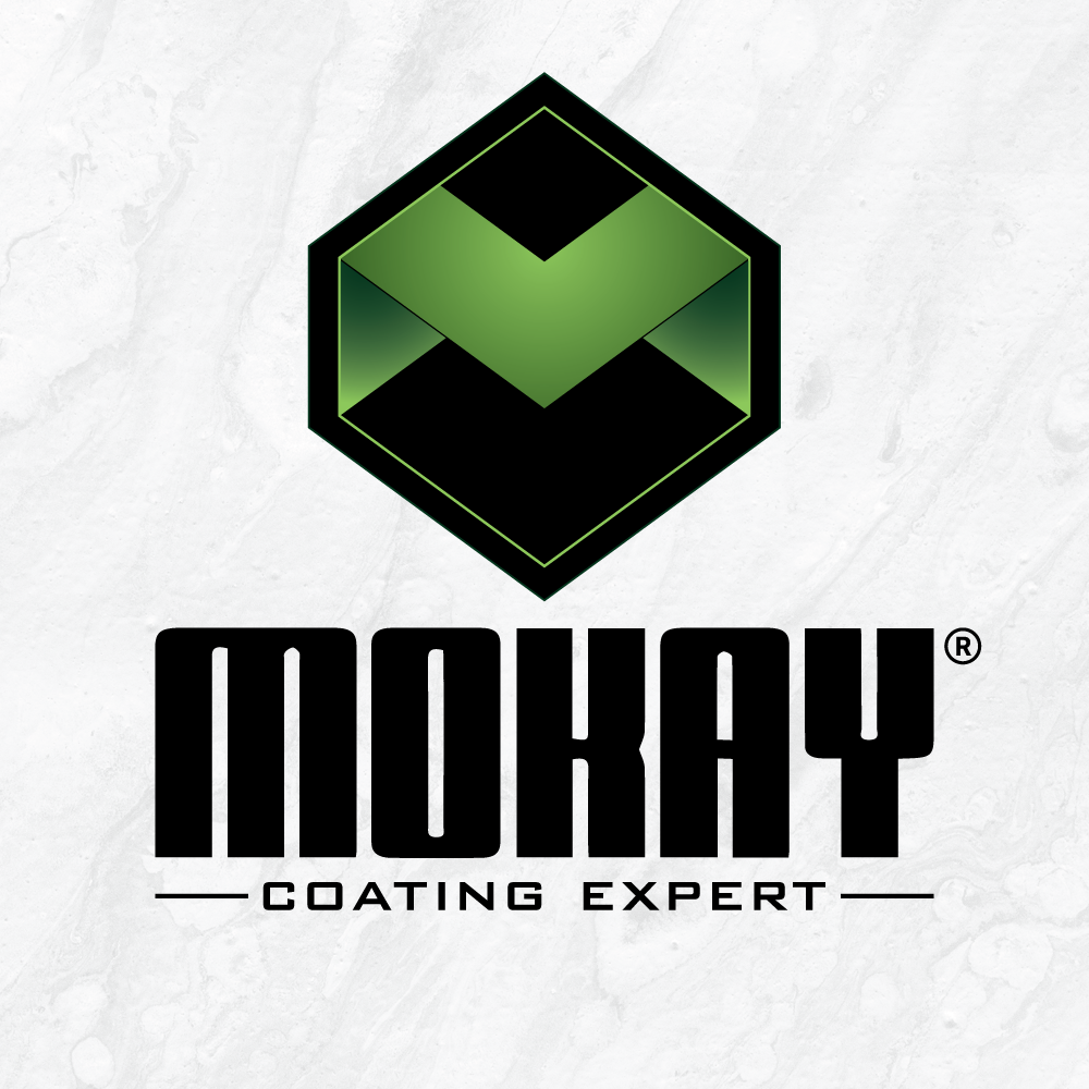Logo with a green and black geometric hexagon design above the words 'MOKAY' and 'COATING EXPERT' on a light background.
