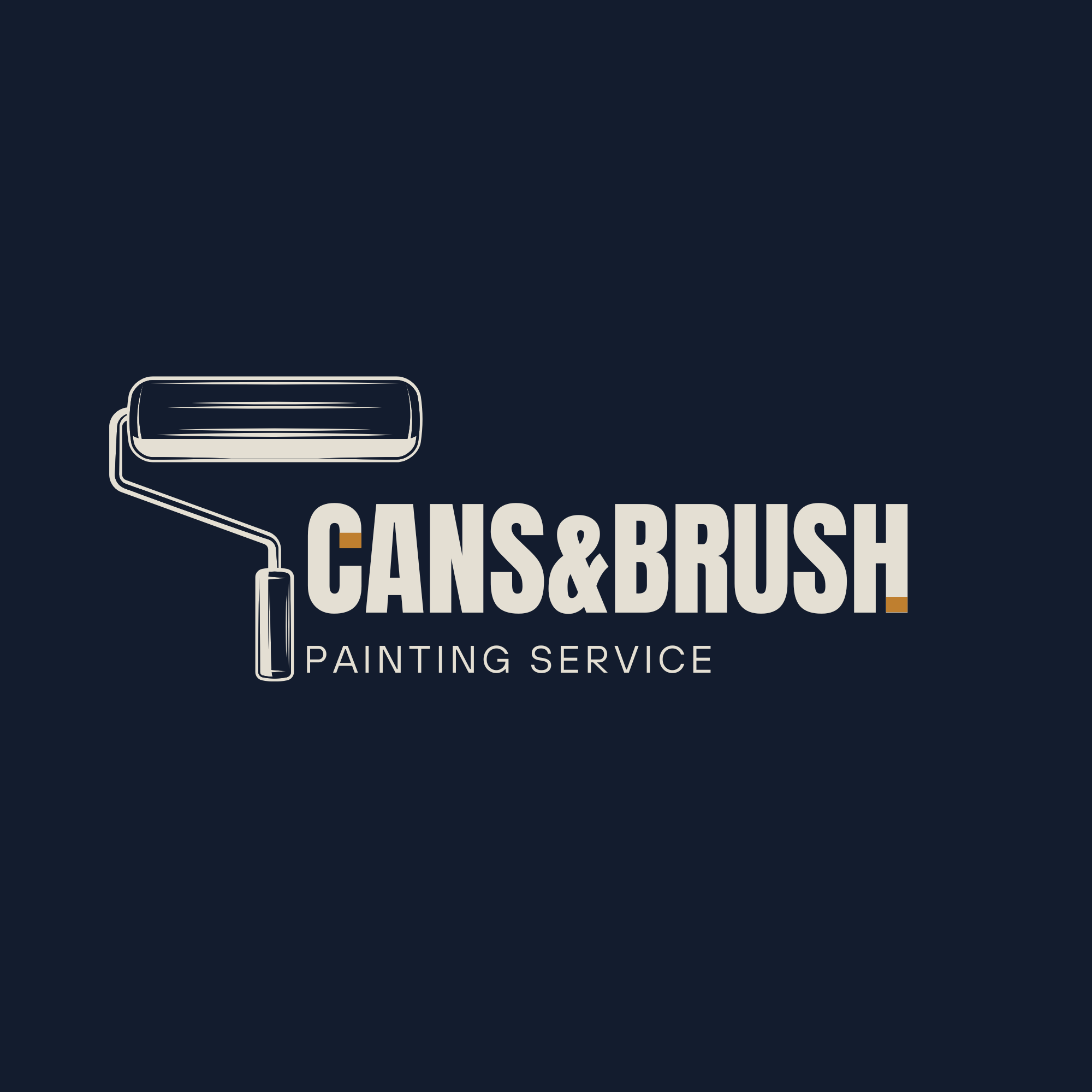 Logo for Cans & Brush Painting Service featuring a paint roller and text.