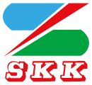 A logo with three stylized stripes in red, blue, and green, with the red stripe crossing over the other two, and the letters "SKK" in red below.