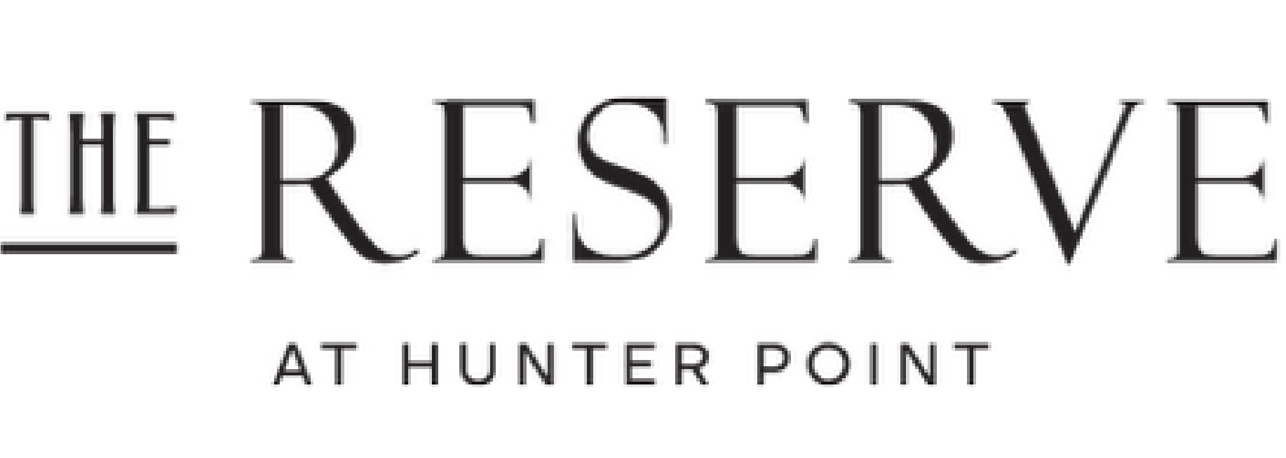 The Reserve at Hunter Point logo with black text on a transparent background.