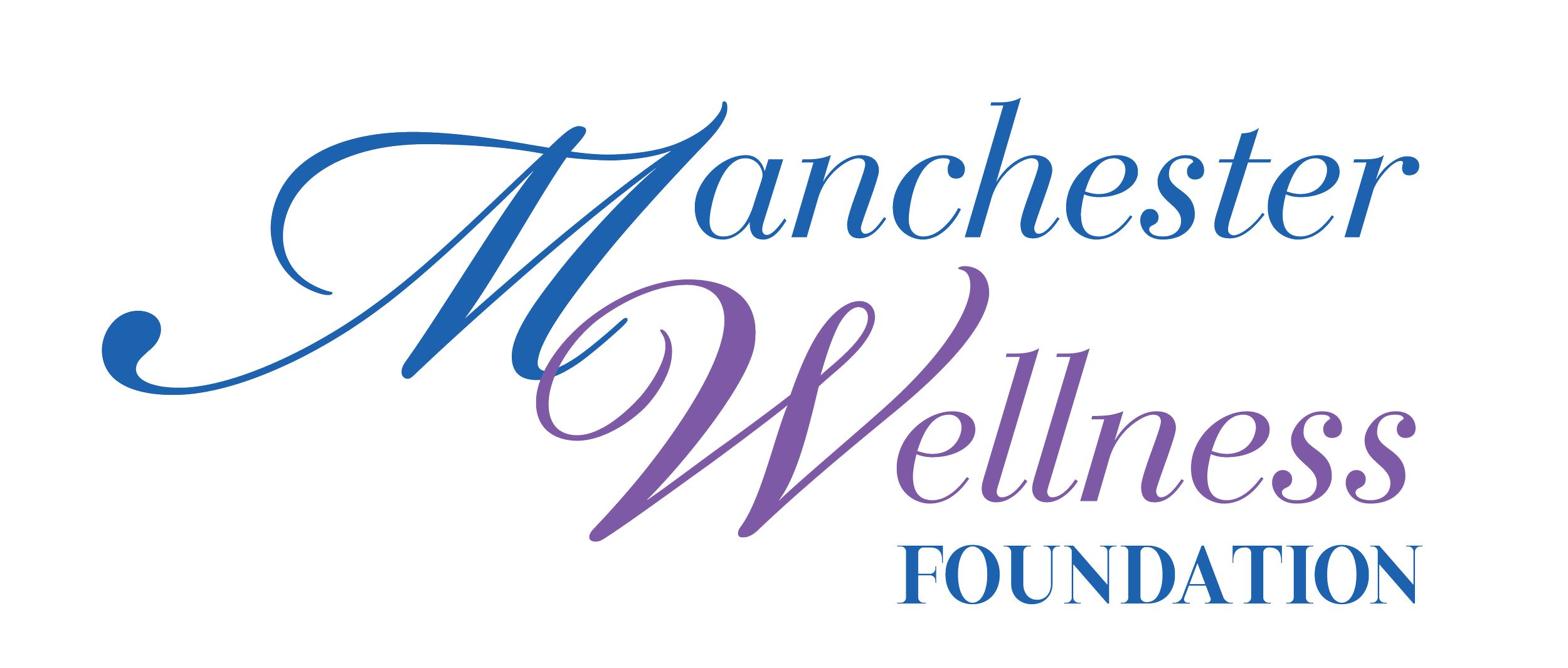 Logo for Manchester Wellness Foundation with stylized text in blue and purple.
