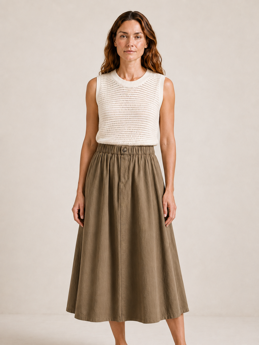 Button Front Skirt — Khaki