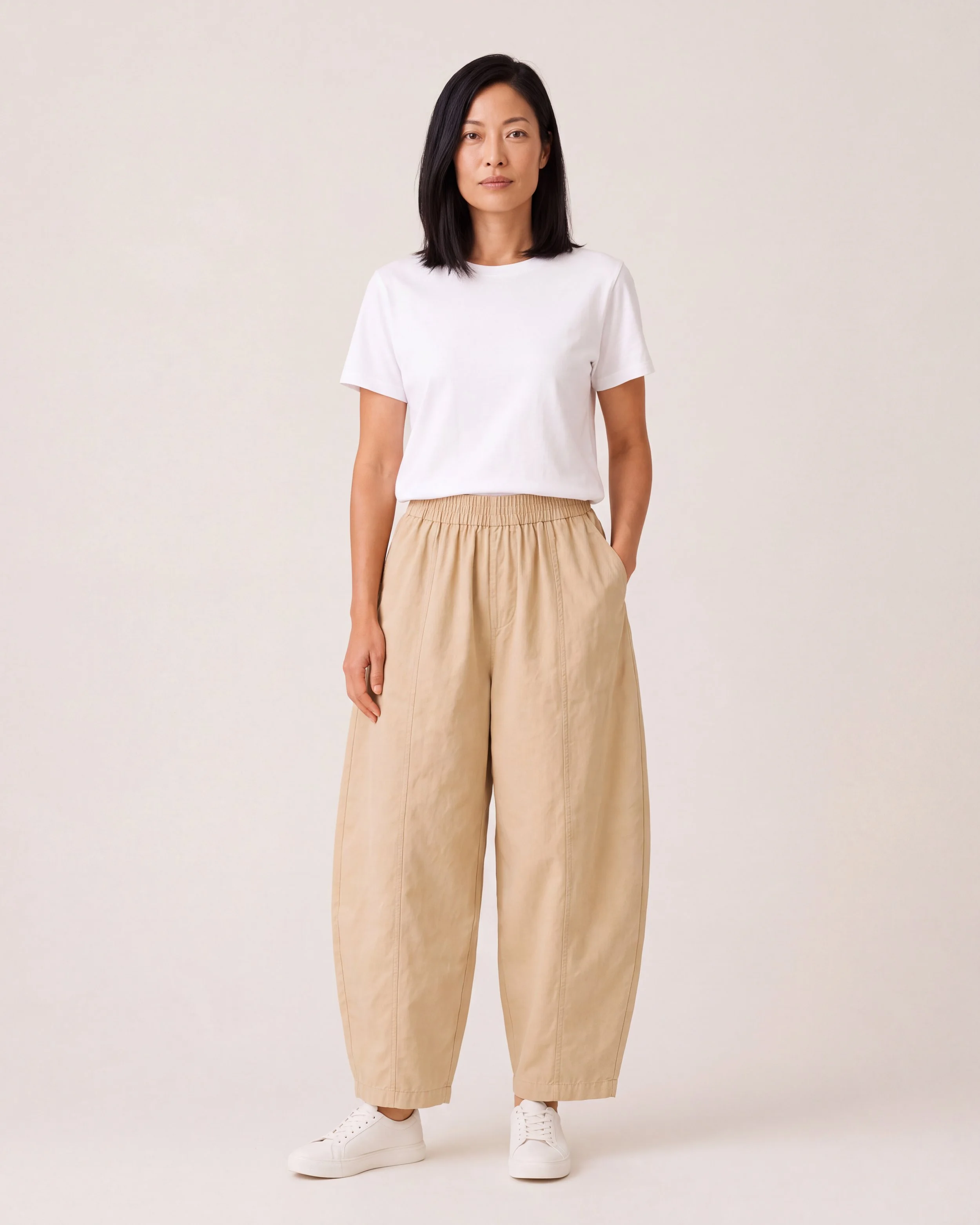 Sculpted Cotton Pant — Tan