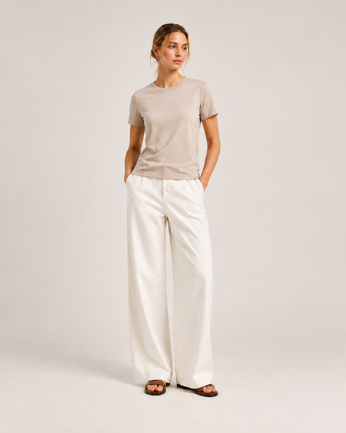 Mercerised Cotton T-Shirt — Sand