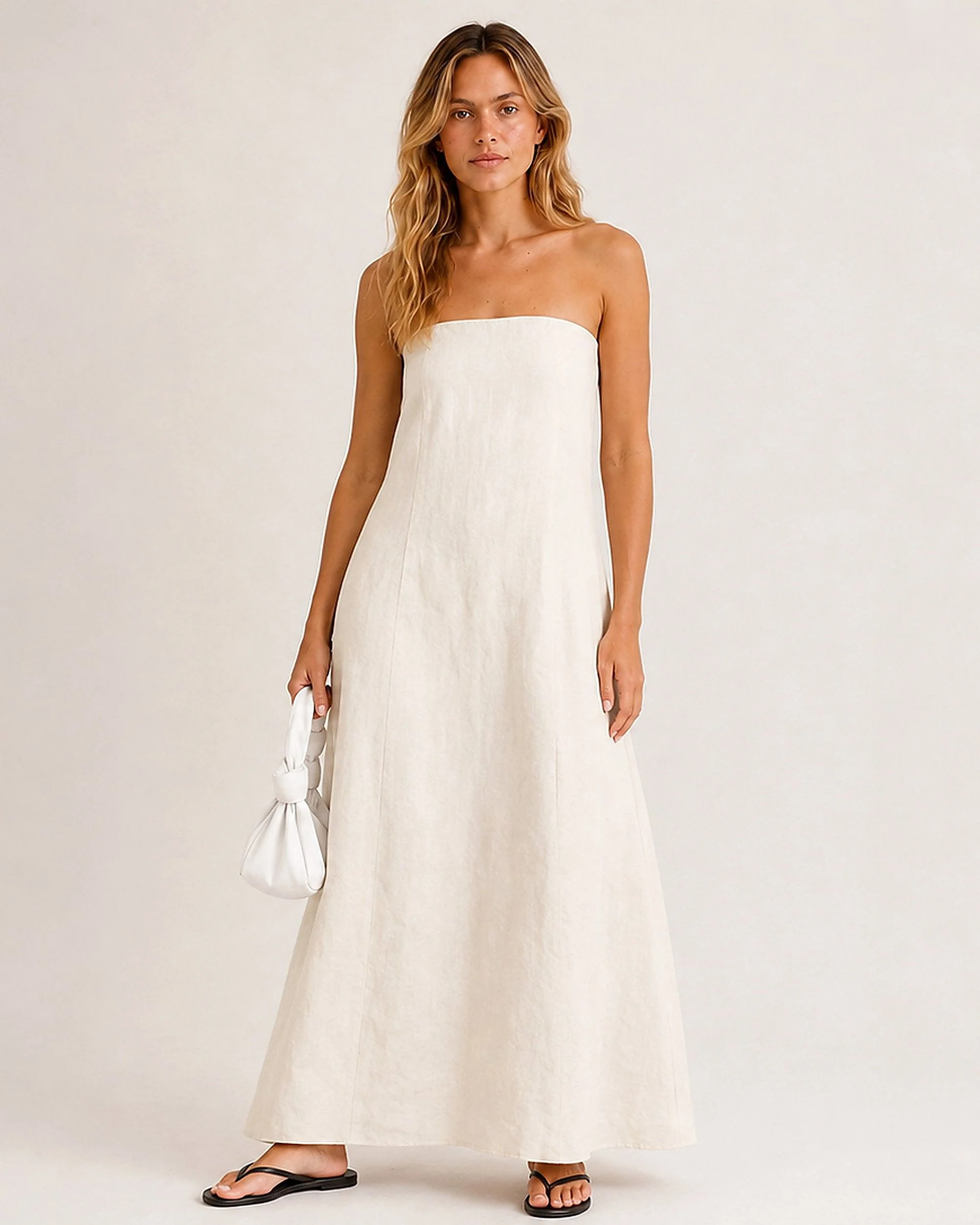 Strapless Linen Dress — Sand
