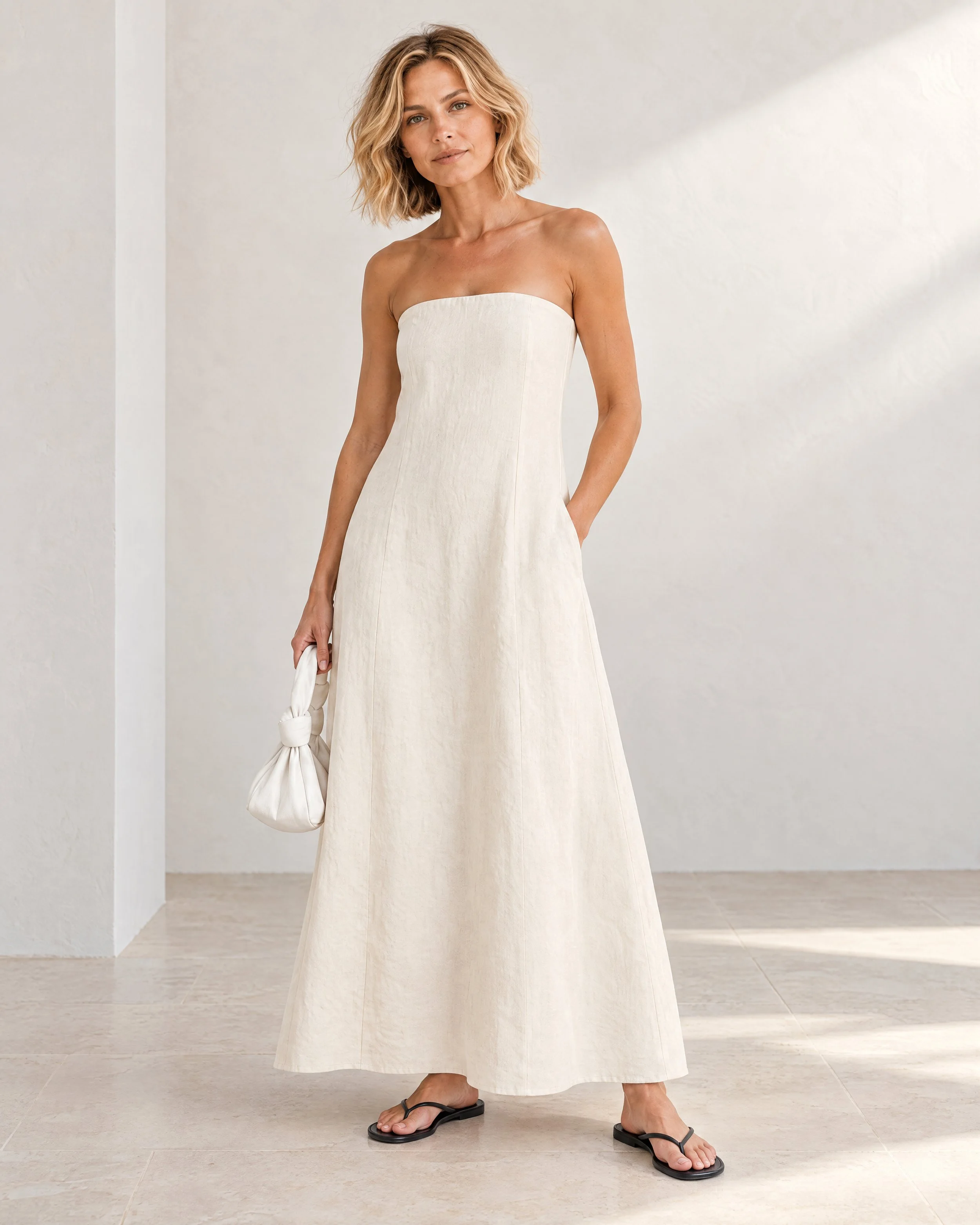 Strapless Linen Dress — Sand