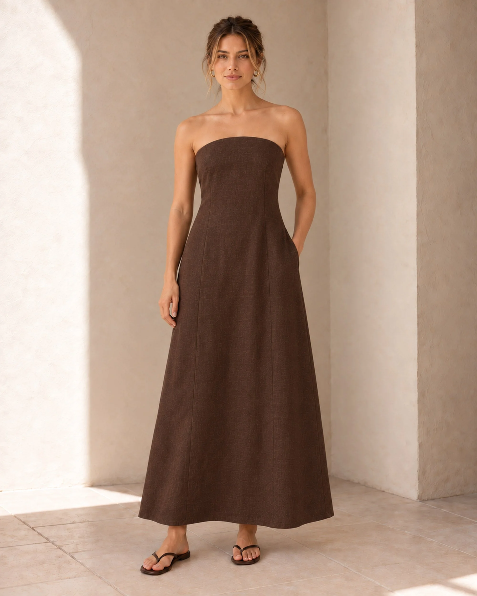 Strapless Linen Dress — Chocolate