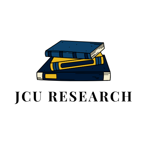 Illustration of three stacked books with the text 'JCU Research' beneath them.