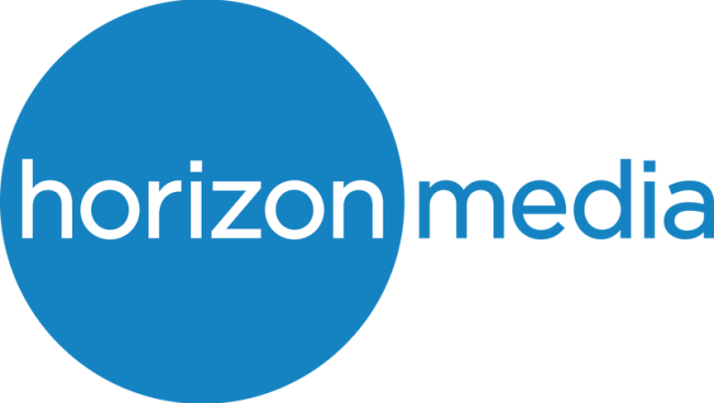 Horizon Media logo with a large blue circle and the text 'horizon media' next to it.