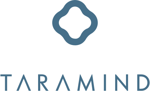 Taramind logo featuring a stylized blue flower or star shape above the word 'TARAMIND' in uppercase letters.