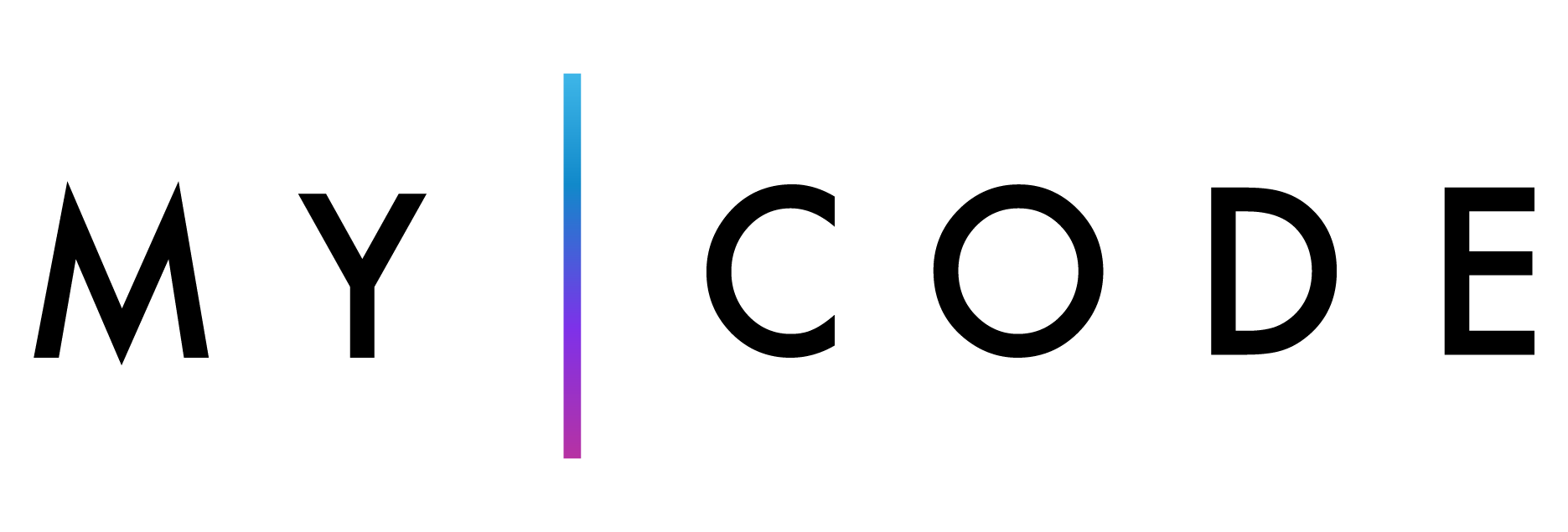 My Code logo with a gradient color line in the middle from blue to purple.