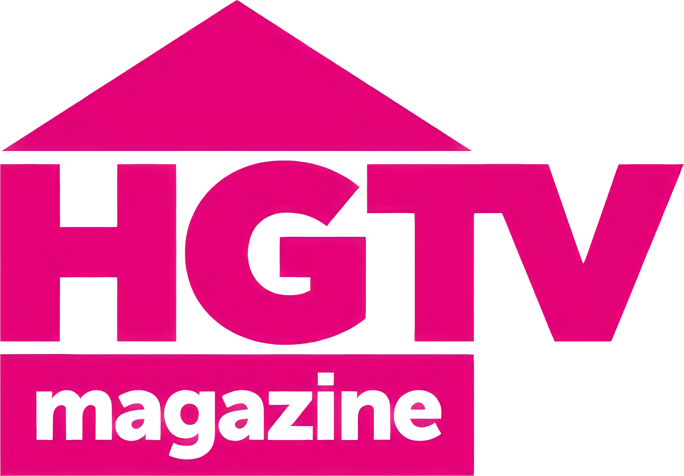 HGTV magazine logo with pink letters and a frame of a house
