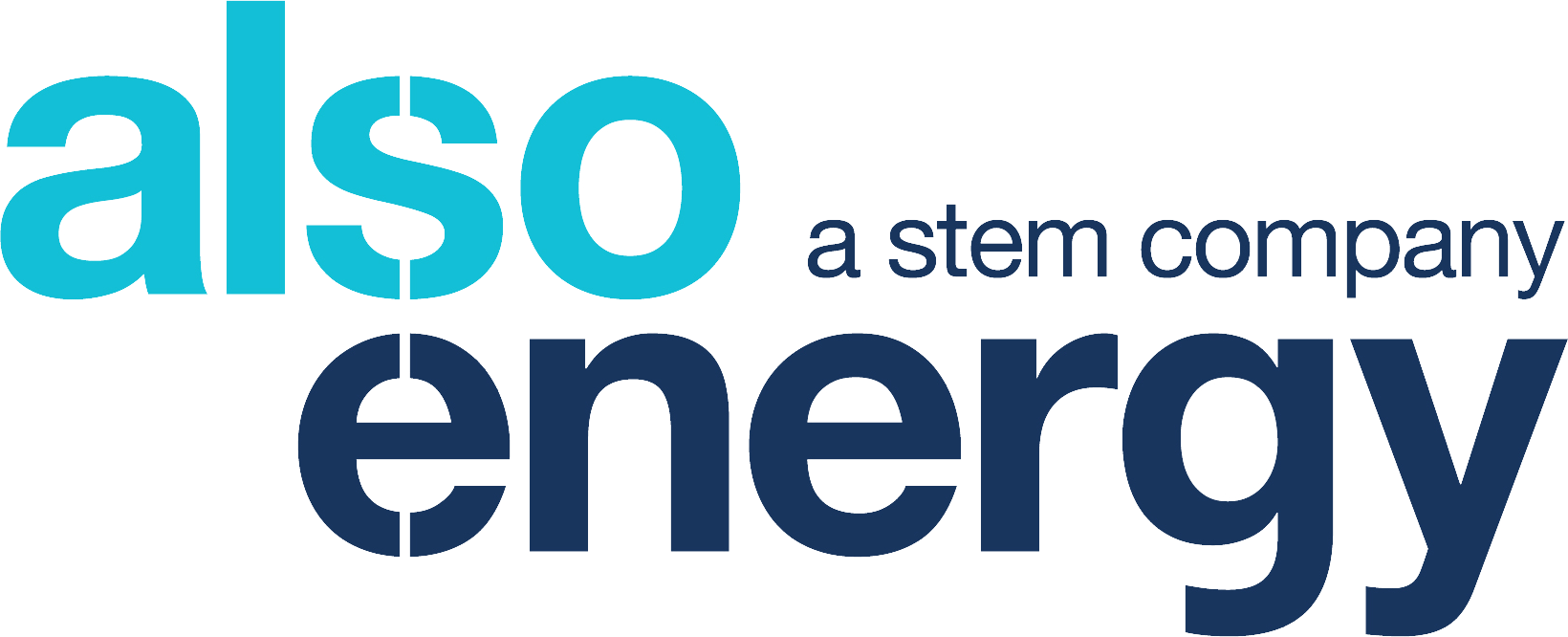 Logo of Also Energy, a STEM company, with the words 'also' in light blue and 'energy' in dark blue, and the phrase 'a stem company' in smaller dark blue font.