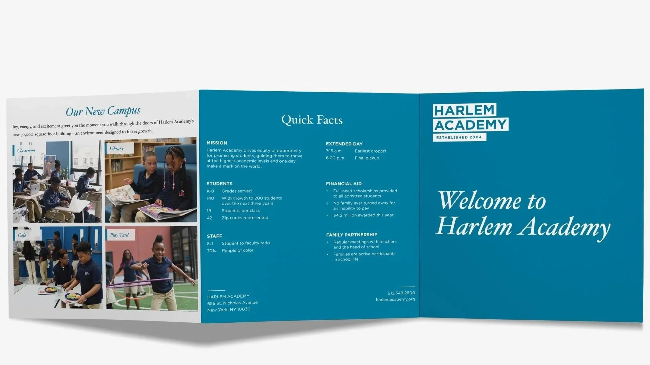 A welcome brochure for Harlem Academy