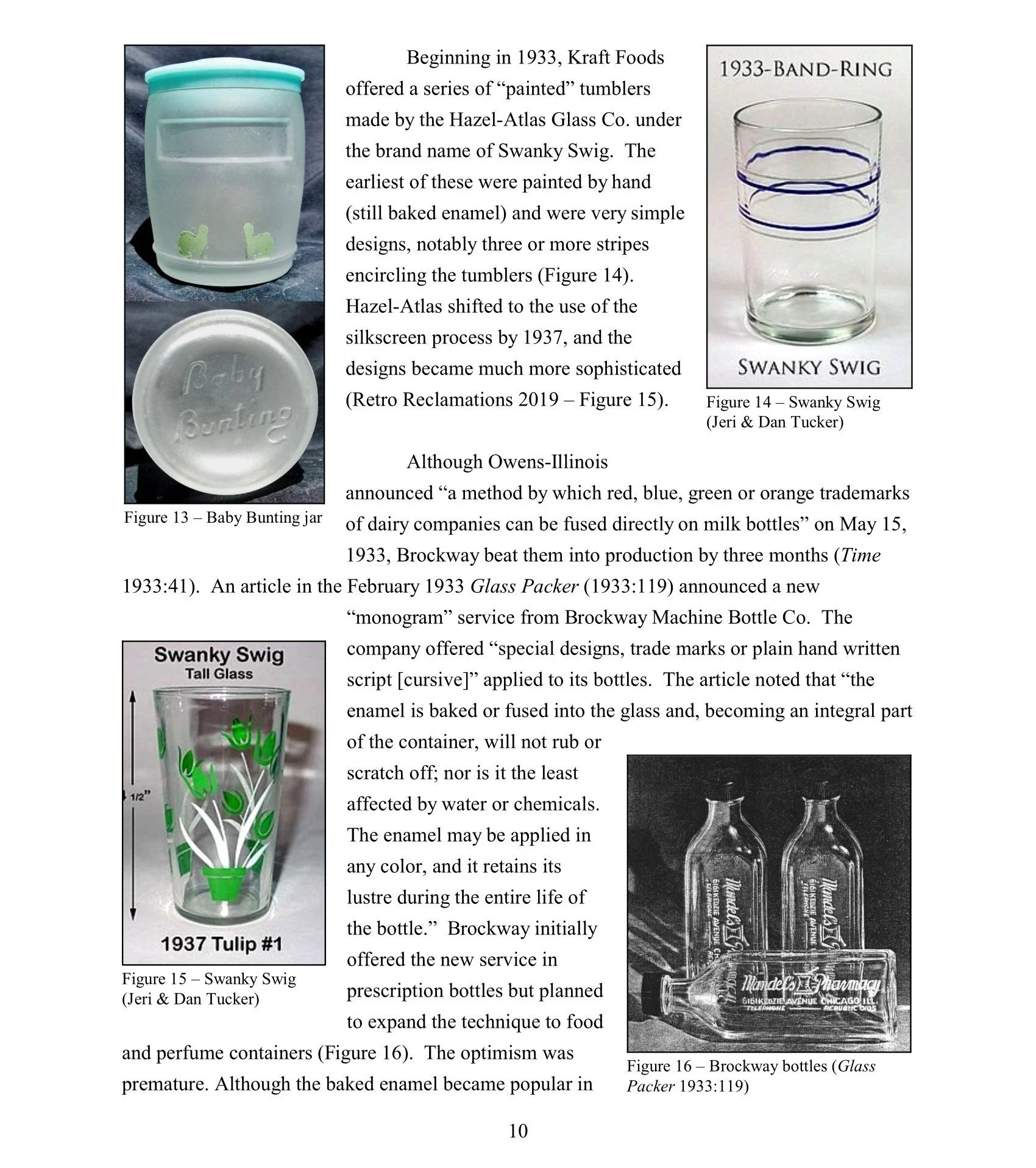 A clear glass tulip-shaped tumbler decorated with green tulip flowers and white stems, with a green tulip design at the bottom, and labeled '1937 Tulip #1'. The tumbler is tall, with a flared top and a slightly flared base.