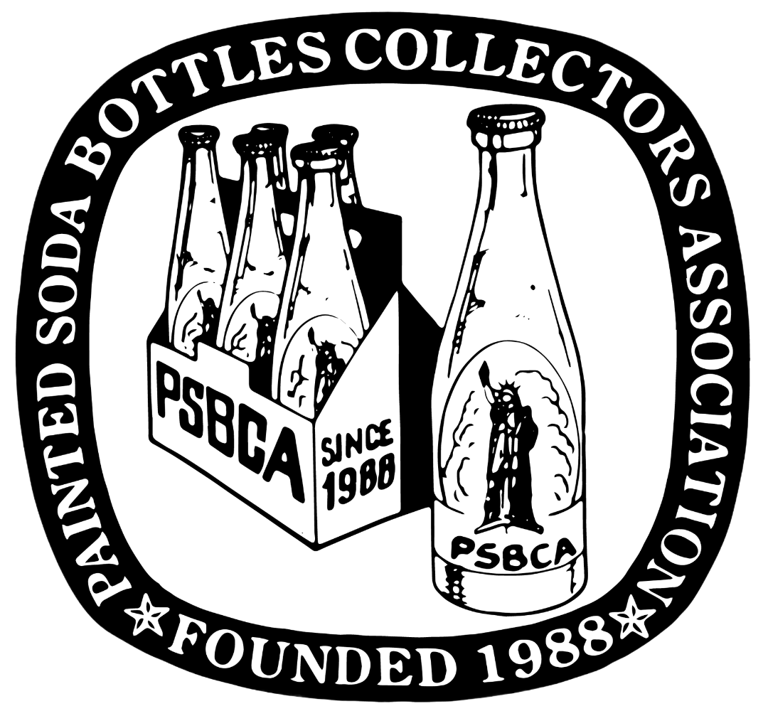 Black and white logo of the Pasadena Bottles Collectors Association featuring four glass bottles and a six-pack of bottles with the organization's name, founding year 1988, and the logo of the Pasadena Bottles Collectors Association.