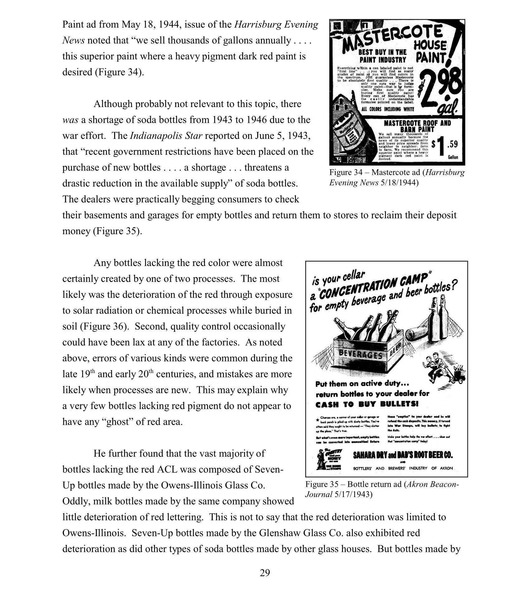 Black and white ad for Mastercote household paint and barn paint from 1944, featuring product images, prices, and promotional slogans.