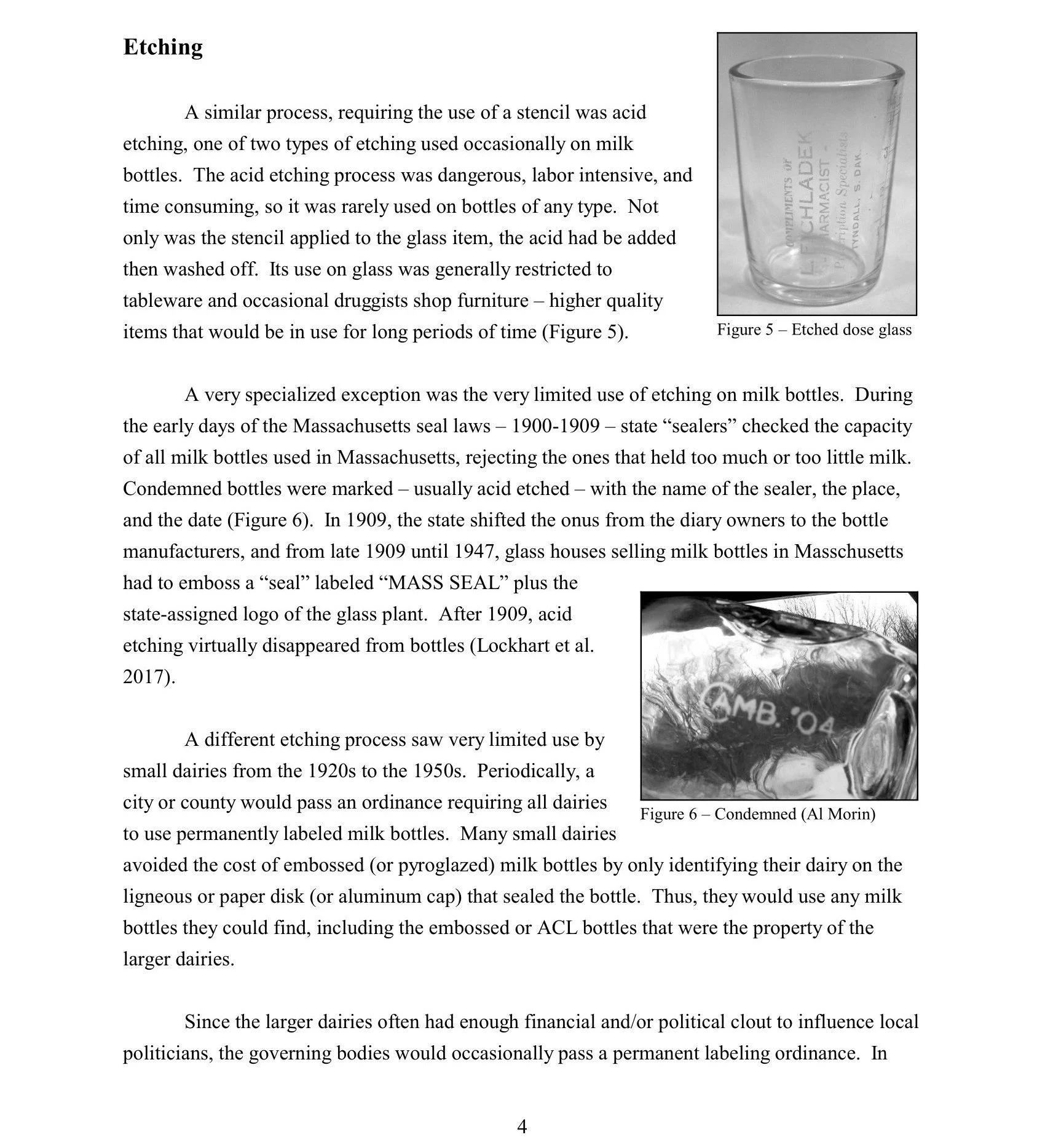A clear, cylindrical glass with etched text on its surface. The text mentions 'L. LACHLAND,' 'PENNSYLVANIA,' and 'MASS.' The glass appears to be an old or vintage type with a simple design.