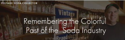 Shelf with vintage soda bottles and a man wearing a green baseball cap, inside a vintage soda shop environment.