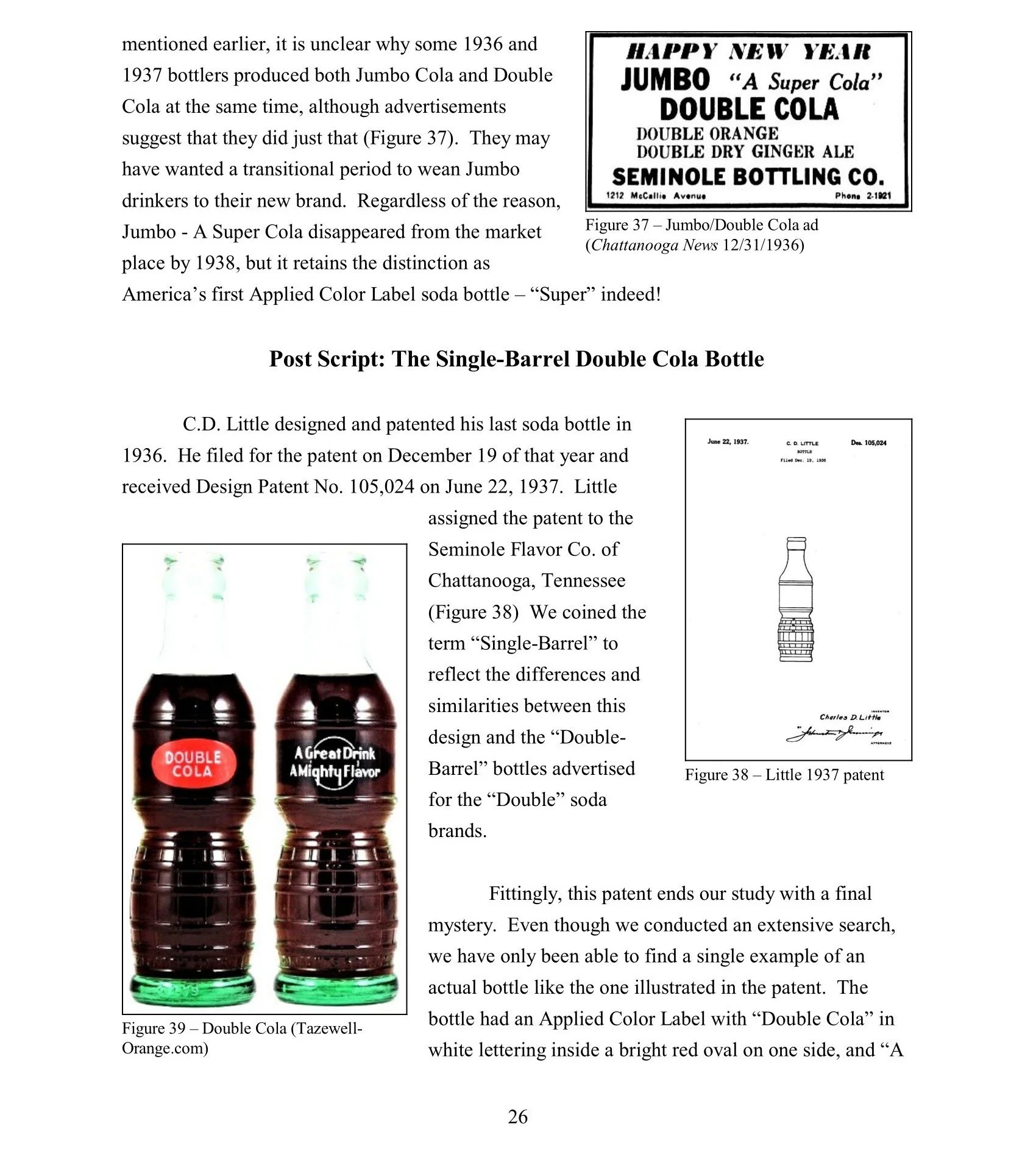 Black-and-white advertisement for a Double Cola flavor, featuring bold text and the company's address and phone number.