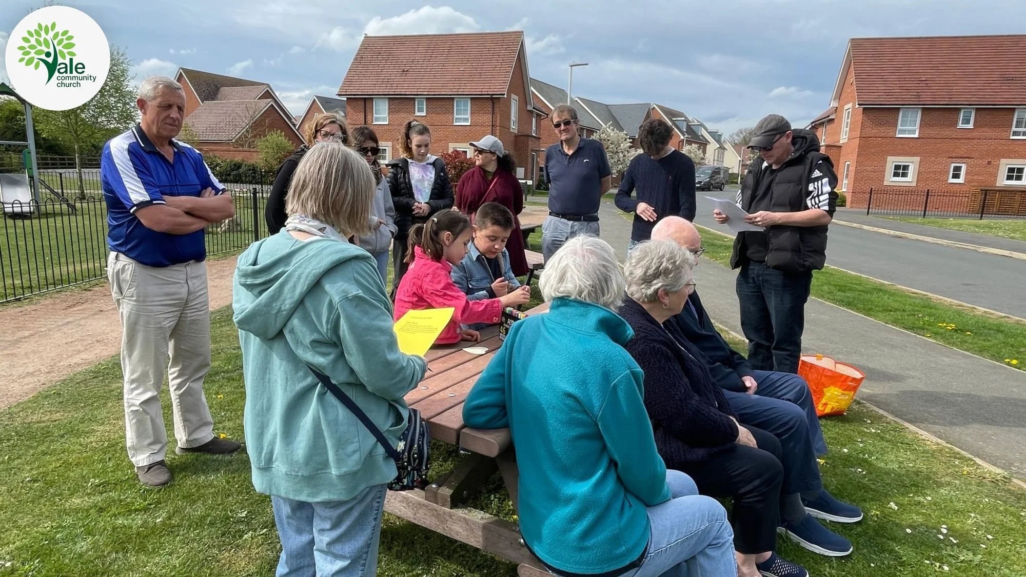 Church members gathered on the new estate in Marston Moretaine