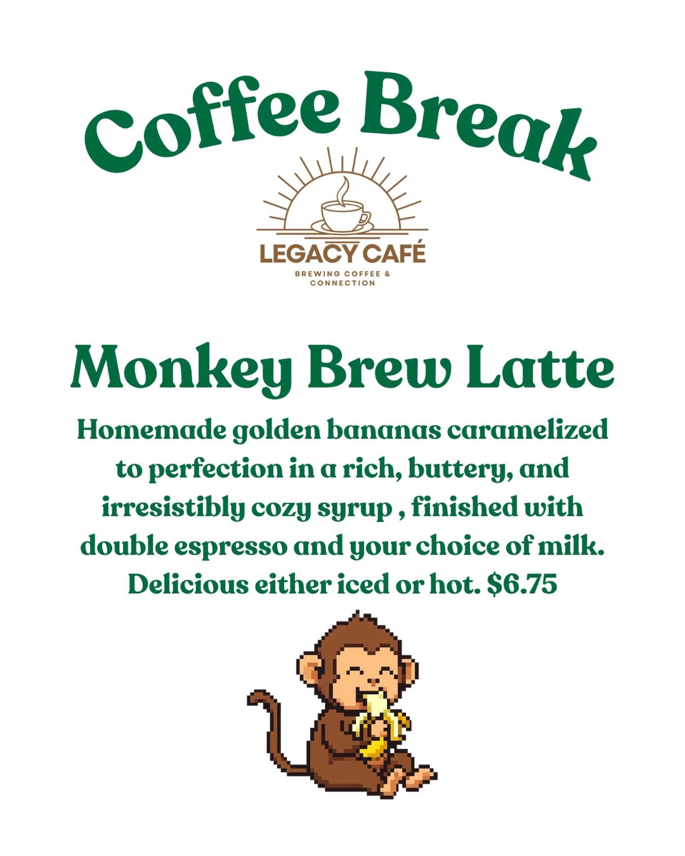 For a limited time only&hellip; Monkey Brew Lattes will be offered at the Legacy Cafe this week!