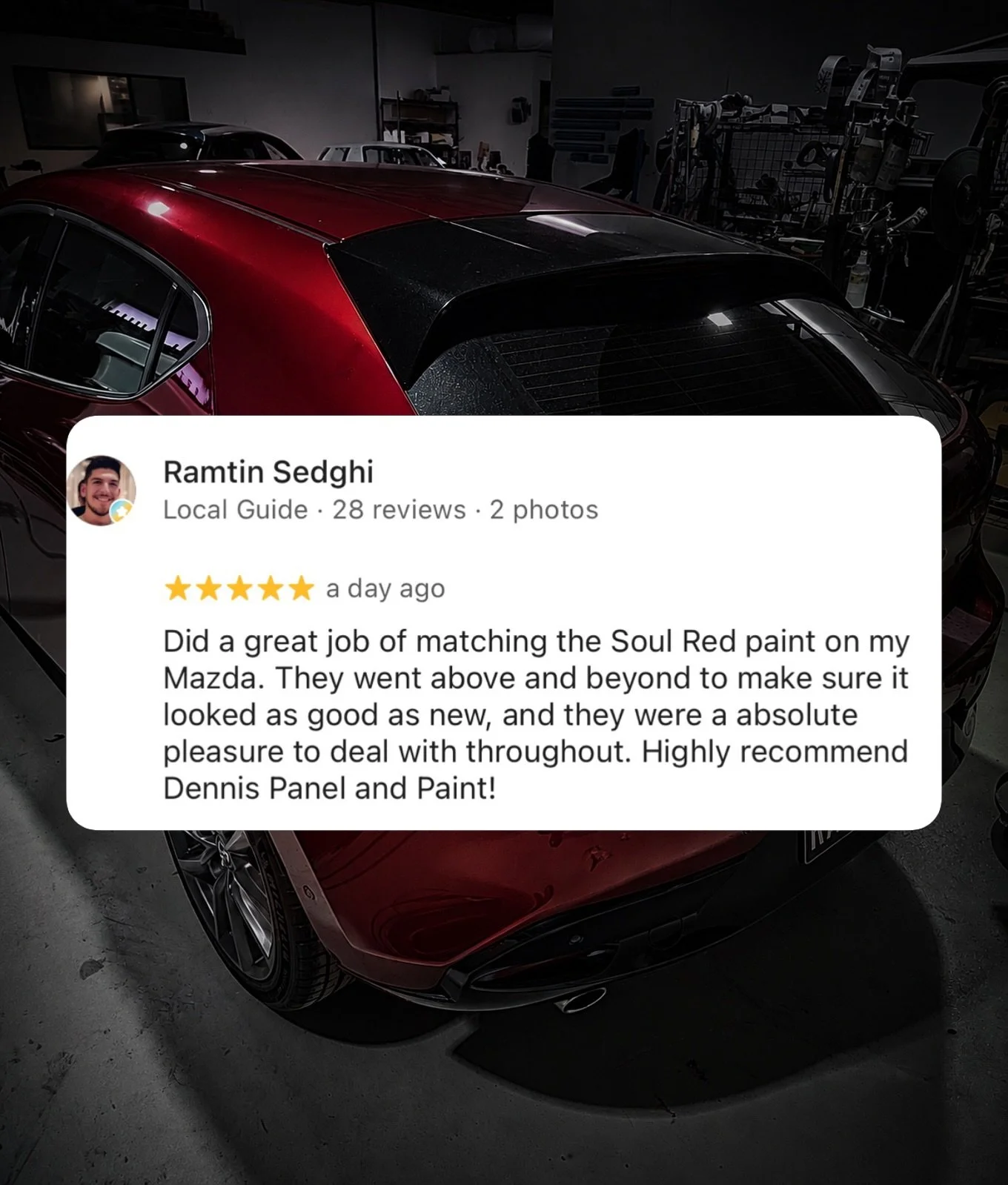 Love getting feedback from happy customers!  Ramtin came in with his Soul Red Crystal Mazda to have some work done to the rear covered by his insurance provider RAC ⭐️ ⭐️ ⭐️ ⭐️ ⭐️