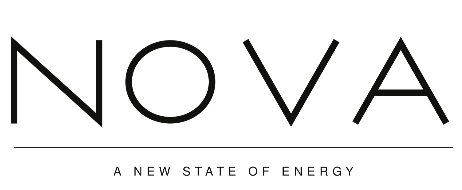 Black and gray logo for NOVA with the tagline "A New State of Energy."