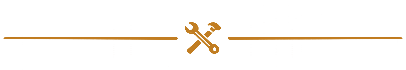 Graphic with a yellow-orange glow, featuring a wrench and hammer crossed in the center, indicating tools or repair.