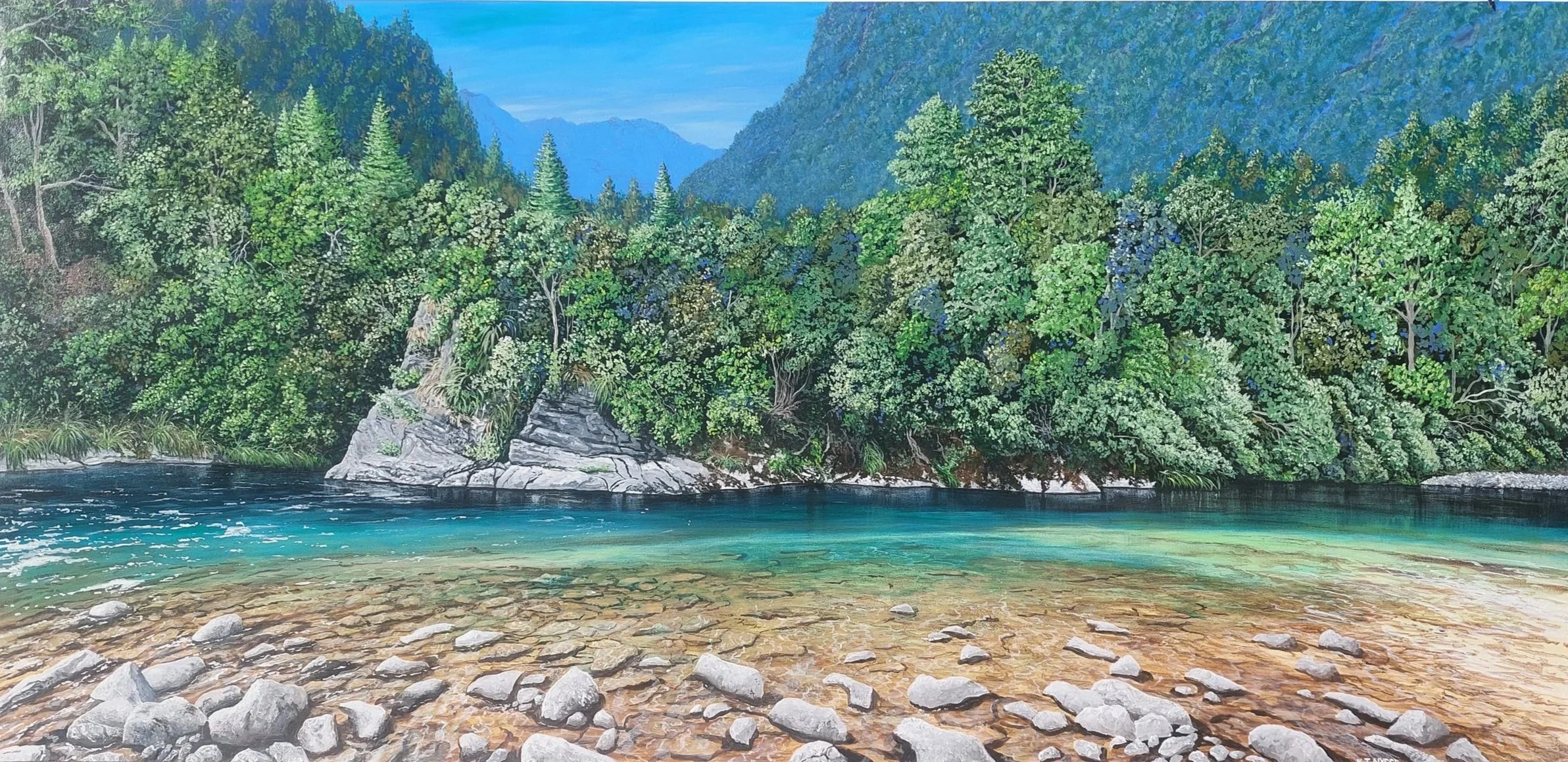 Clarity in Nature - acrylic on board HXW 60x120cm : $3.500 (on display at Quay Gallery - Whitford-Auckland)