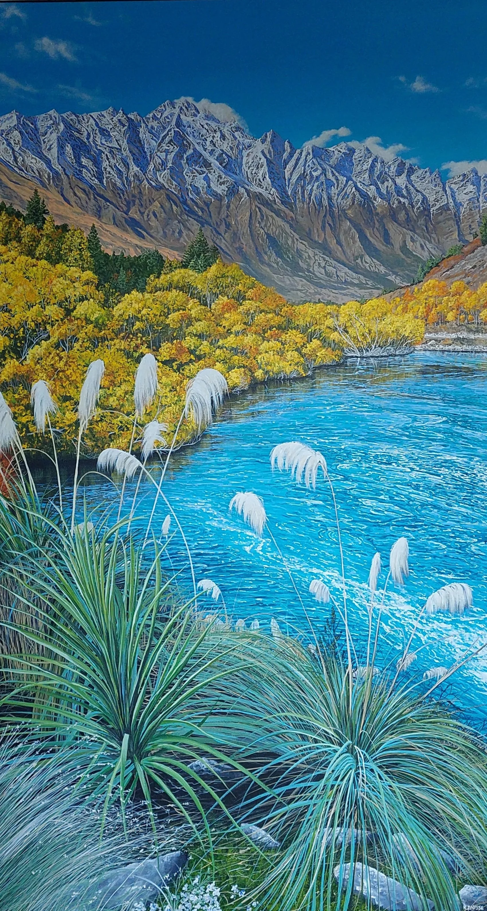 Kawarau & The Remarkables - acrylic on canvas HxW 150x86cm : $3,990 (on display at Quay Gallery - Whitford-Auckland)