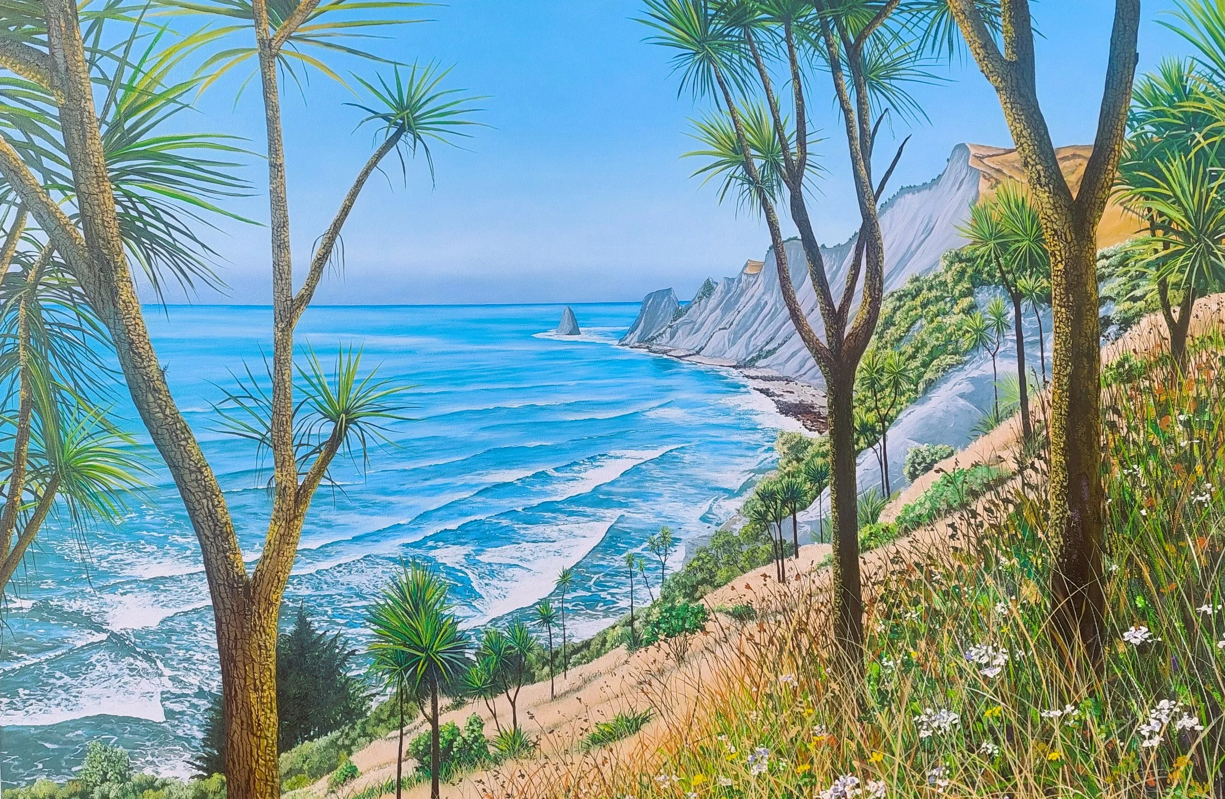 Cape Kidnappers - oil on canvas HxW 120x180cm : $5,990 (on display at Hygge Cafe - Clifton-Hawkes Bay)