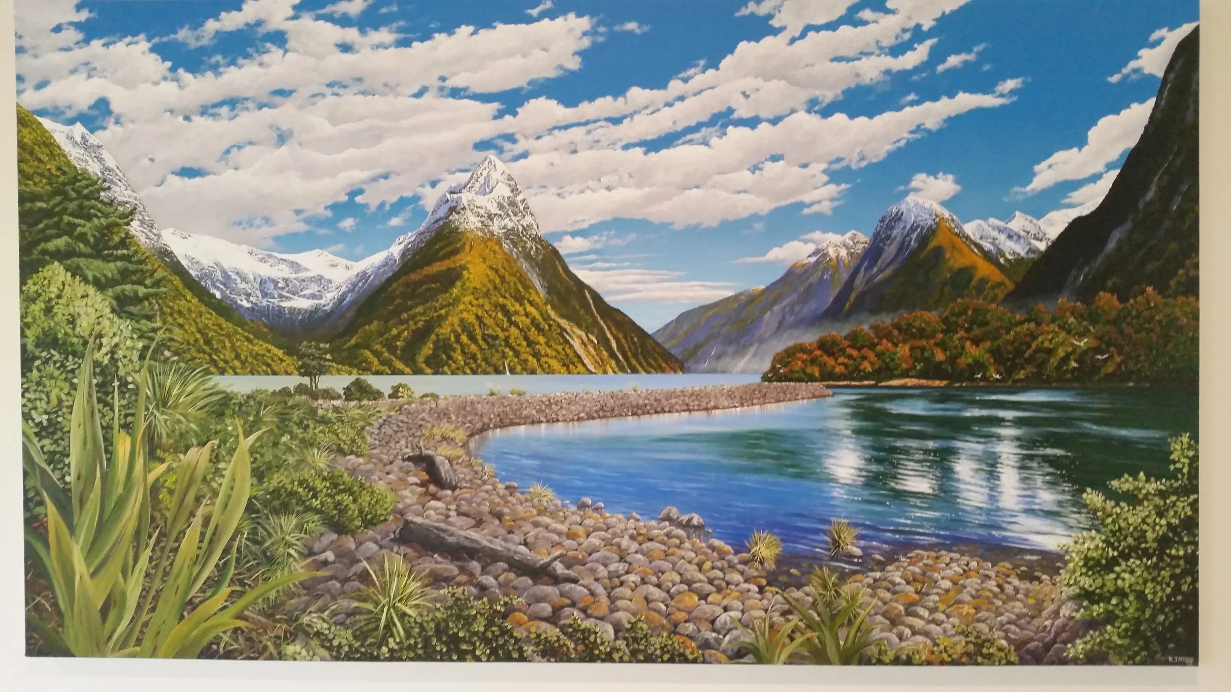 Milford Sound and Mitre Peak - oil on canvas HxW 91x158cm : $5,800 (note this painting is currently being reworked and a new image will be posted soon) - contact Artist