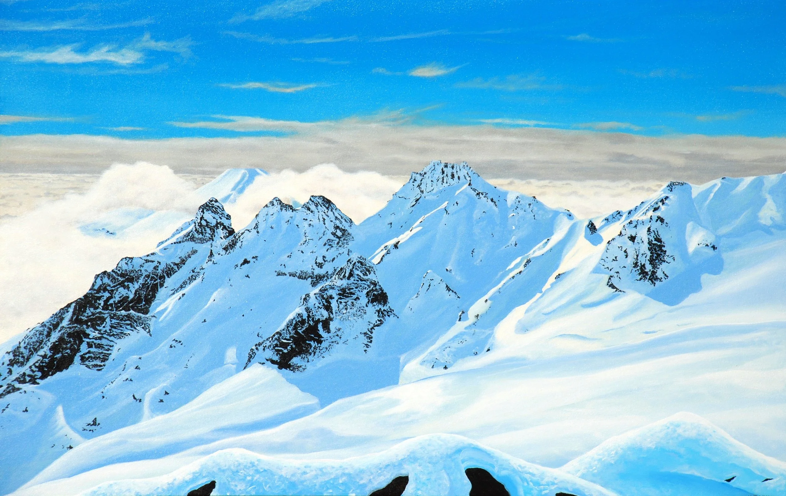 The Pinnacles (Mt Ruapehu ) - acrylic on canvas HxW 70x110cm : $2,500 (on display at Quay Gallery - Whitford, Auckland