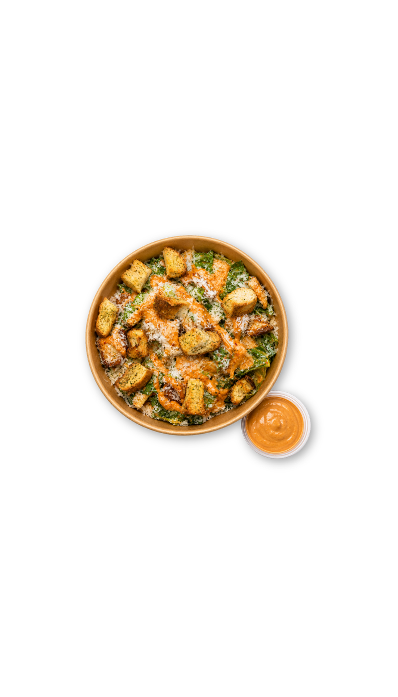 || JULIUS SALAD || ·  Papa's Grilled Chicken Breast @ LC and Papa's Grilled Spicy Chicken Breast @ BBNK, Romaine Lettuce, Parmesan Cheese, Garlic Baguette Croutons, Papa’s Spicy Allepo Pepper Caesar Dressing {Also available to be wrapped in tortilla}