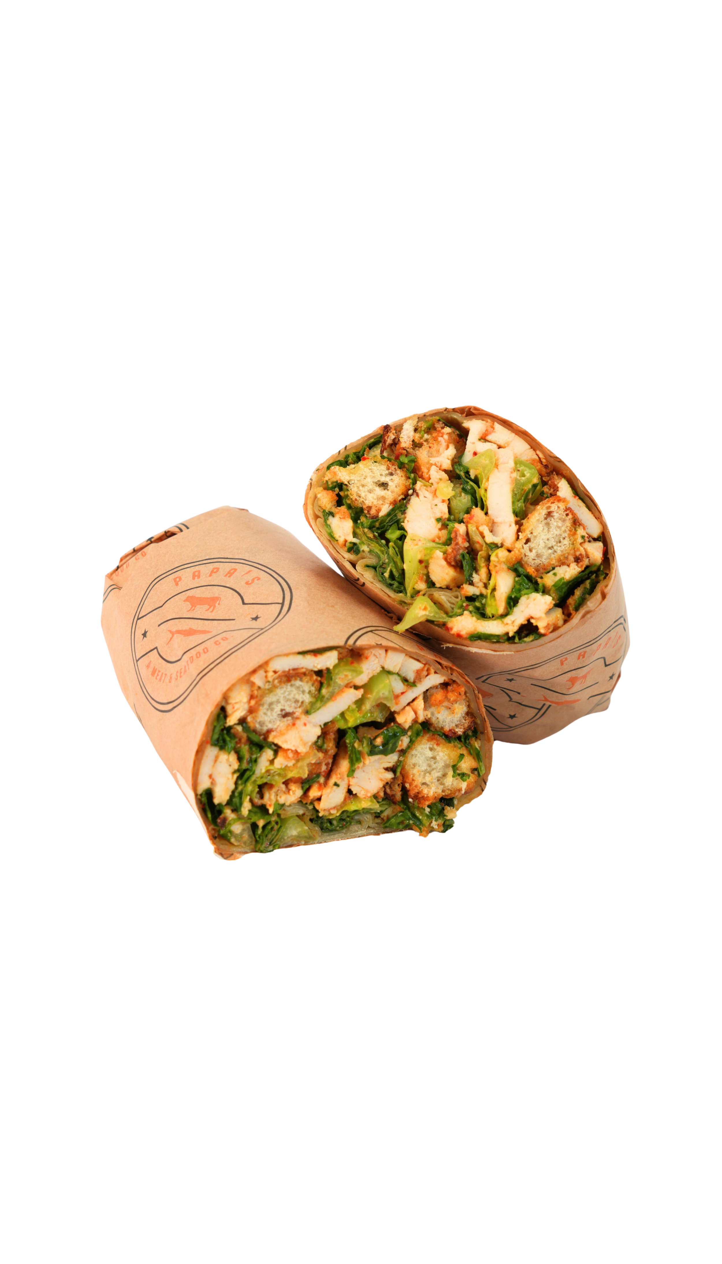 C O M I N G  ·  S O O N  || SPICY JULIO ·  BBNK EXCLUSIVE || 
Papa's Spicy Grilled Chicken Breast, Romaine Lettuce, Parmesan Cheese,  Garlic Baguette Croutons, Papa’s Spicy Allepo Pepper Caesar, wrapped in Tortilla
$19.00
