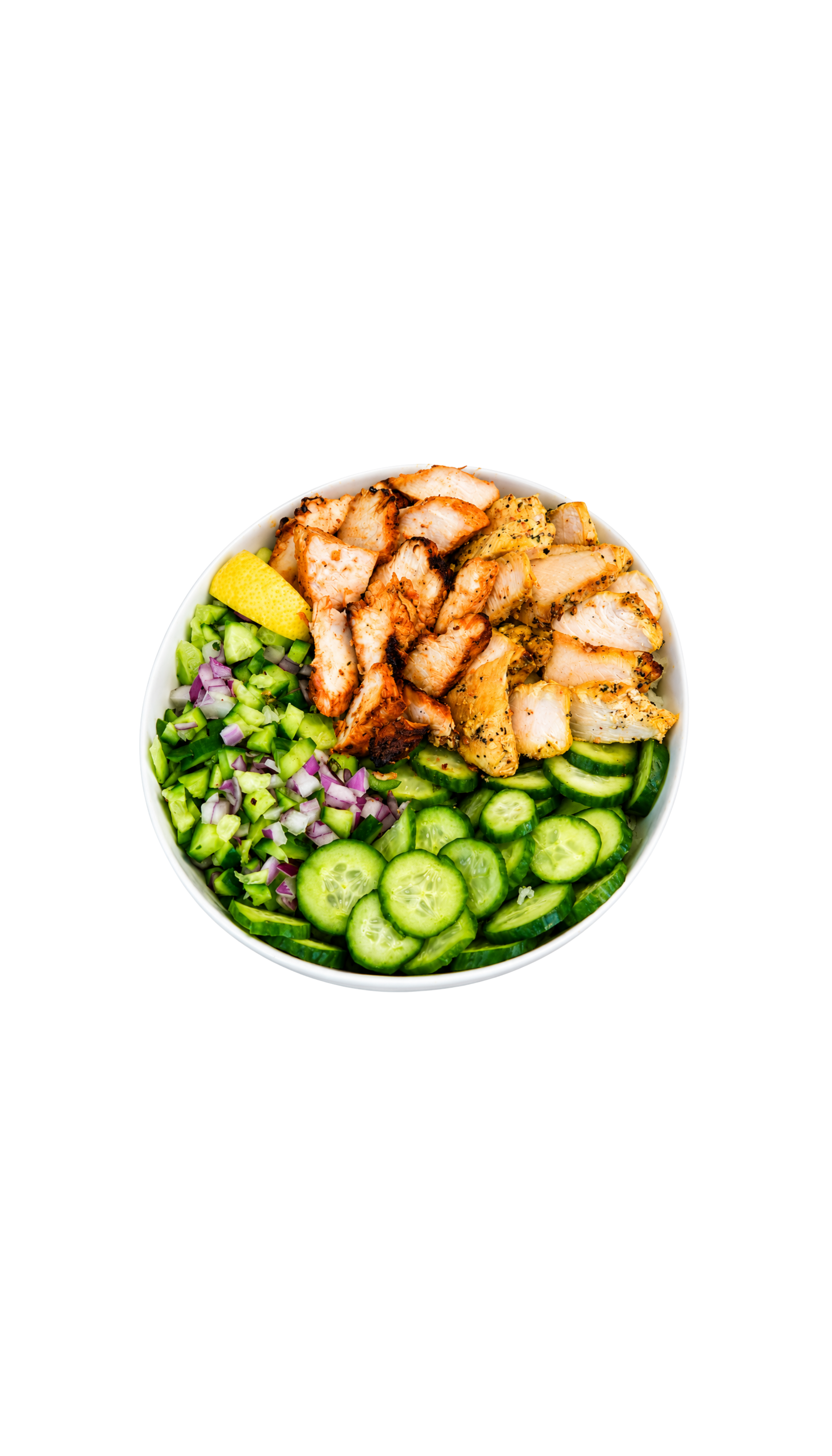 || HALF & HALF CHICKEN · BBNK EXCLUSIVE ||
Half and Half of Papa's Saffron Lemon Garlic & Papa's Spicy Chicken Breast, White Rice, Shirazi Salad, Cucumber, Papa's Aioli