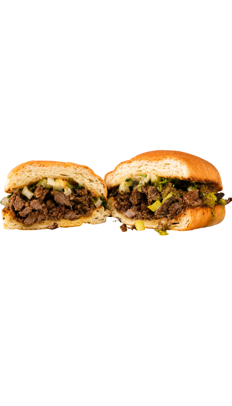 || PRIME-TIME BEEF TORTA ·  BBNK EXCLUSIVE ||
Grilled Papa’s Beef, Cilantro, Onion, Mayo, Papa’s Green Sauce (Jalapeño Crema), on Bolillo Bread